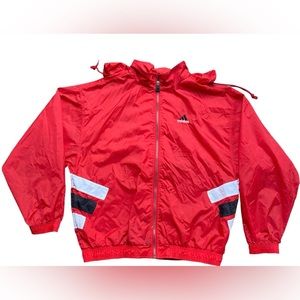 Vintage 90's Adidas Men's Size XL Red Full Zip Windbreaker Jacket Large Logo
